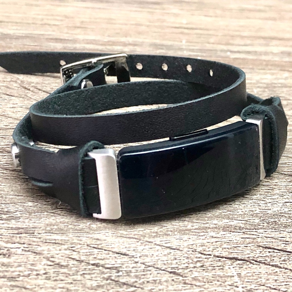 Double Wrap Black Leather Band for Fitbit Inspire